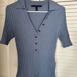 White House Black Market Baby Blue Polo Shirt w/ Silver buttons